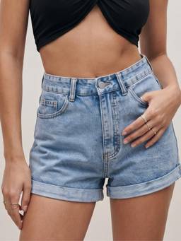 Outzidr - Light Blue Denim Folded Hem Shorts