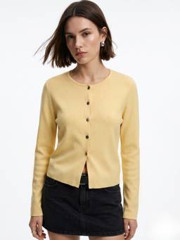 Outzidr - Yellow Button Down Clean Finish Cardigan