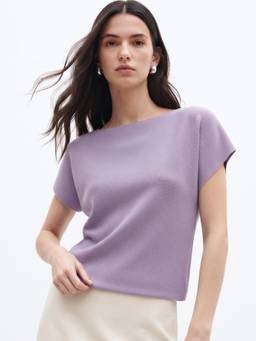 Outzidr - Lavender Cap Sleeve Round Neck Relaxed Top