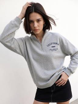 Outzidr - Full Sleeve Half Zip Grey Sweatshirt
