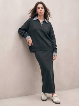 Outzidr - Charcoal Full Sleeve Pullover and Skirt Set