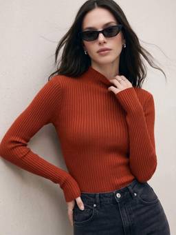Outzidr - High Neck Orange Knit Top