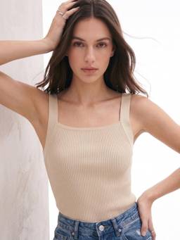 Outzidr - Cream Flat Knit Tank Top