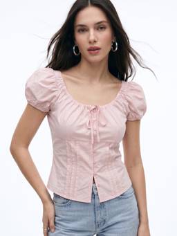Outzidr - White Square Neck Top With Rosette Detail
