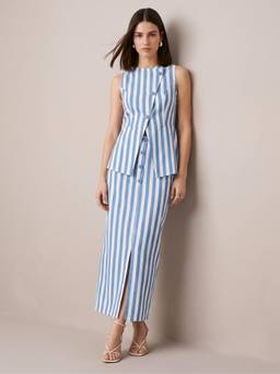 Outzidr - Blue Sleeveless Striped Co-Ord Set