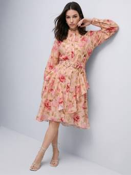 Outzidr - Multi Mandarin Neck Printed Dress