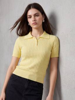 Outzidr - Yellow Solid Polyester Regular Top