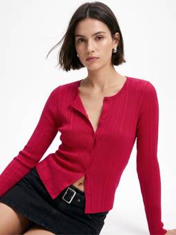 Outzidr - Red Button Down Cardigan Styled Top