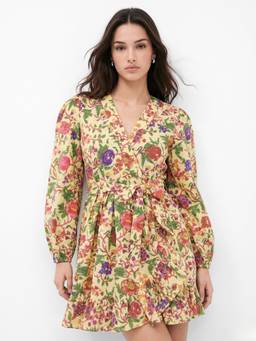 Outzidr - Multi-Color Mini Printed Dress with Belt