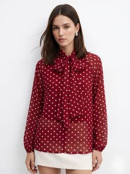 Outzidr - Red Polka Dotted Relaxed Blousson Top