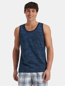 Jockey - AM67 Navy Blue Men Cotton Blend Printed Tank Top