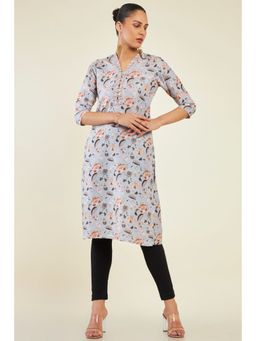 Soch - Womens Grey Modal Floral Kurta