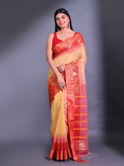 CHARUKRITI - Beige Cotton Blend Handwoven Small Buttas Nakshi Design Saree with Unstitched Blouse