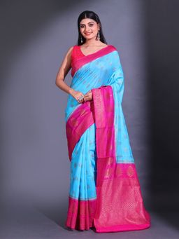 CHARUKRITI - Sky Blue Dupion Silk Handwoven Zari Texture Pattern Saree with Unstitched Blouse