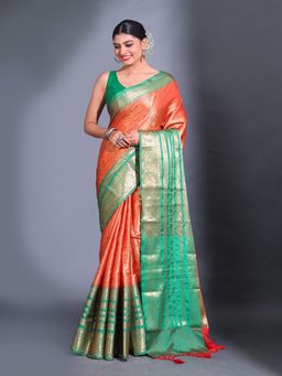 CHARUKRITI - Red Katan Silk Handwoven Zari Nakshi Paisley Pattern Saree with Unstitched Blouse