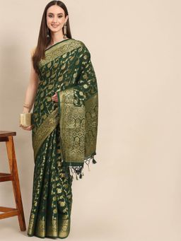 Odette - Green Georgette Woven Saree with Unstitched Blouse