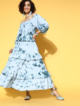 Yufta - Blue Tie And Dye Dyed Empire Maxi Dress