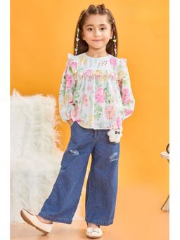 Lagorii - Girls Multi-Color Chiffon Embroidered Top with Pant