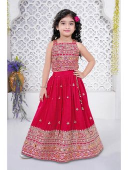 Lagorii - Girls Red Georgette Embellished Choli with Lehenga