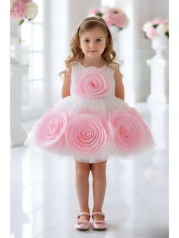 Lagorii - Girls White Net Self Design Dress