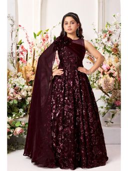 Lagorii - Girls Wine Net Embellished Gown