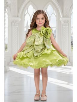 Lagorii - Girls Green Satin Embellished Dress