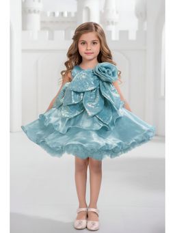 Lagorii - Girls Blue Satin Embellished Dress