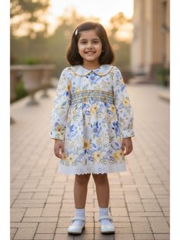 Lagorii - Girls Yellow Cotton Blend Printed Dress