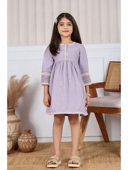 Lagorii - Girls Lavender Cotton Embroidered Dress