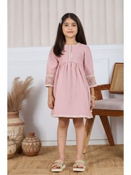 Lagorii - Girls Pink Cotton Embroidered Dress