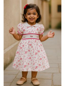 Lagorii - Girls White Cotton Blend Embroidered Dress