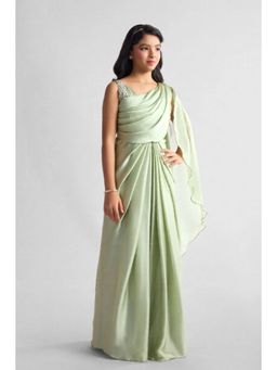 Lagorii - Girls Green Crepe Embellished Gown