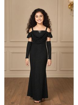 Lagorii - Girls Black Lycra Embellished Gown with Pair of Arm Sleeves