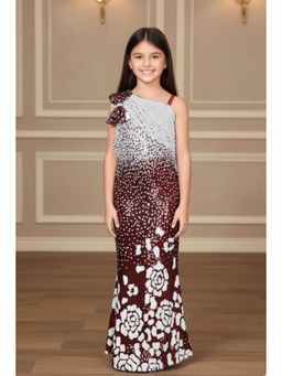 Lagorii - Girls Maroon Polyester Embellished Gown