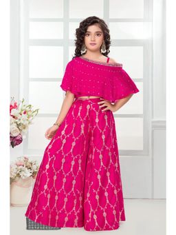 Lagorii - Girls Pink Silk Blend Embellished Top with Palazzo