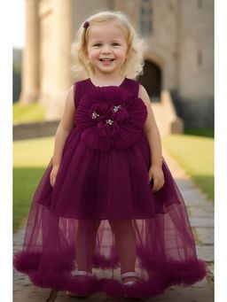 Lagorii - Girls Wine Net Embellished Dress