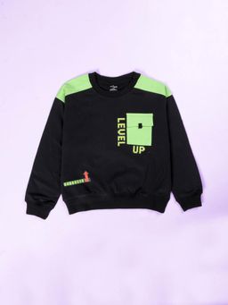 KiddoPanti - Boys Black Fleece Printed Sweatshirt