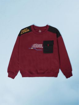 KiddoPanti - Boys Maroon Fleece Printed Sweatshirt
