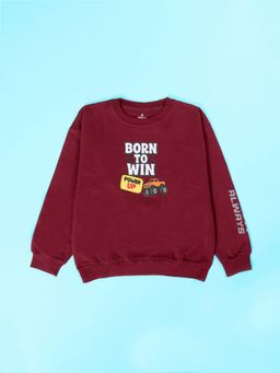 KiddoPanti - Boys Maroon Fleece Printed Sweatshirt