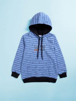 KiddoPanti - Boys Blue Fleece Stripes Hoodie