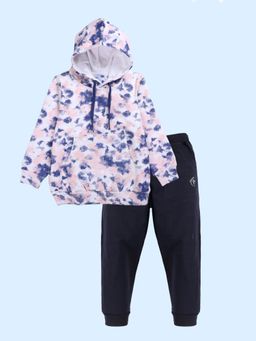 KiddoPanti - Boys Pink Fleece Printed Hoodie with Joggers