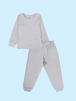 KiddoPanti - Unisex Grey Cotton Solid Thermal T-Shirt with Thermal Pant