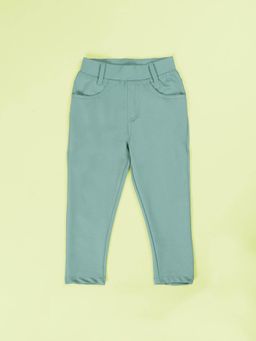 KiddoPanti - Girls Green Polyester Solid Jeggings