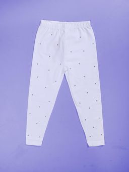 KiddoPanti - Girls White Cotton Lycra Embellished Leggings