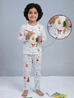 FUNKRAFTS - Unisex White Knitted Printed T-Shirt with Pyjama