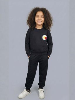 FUNKRAFTS - Girls Black Looper Embroidered Sweatshirt with Jogger