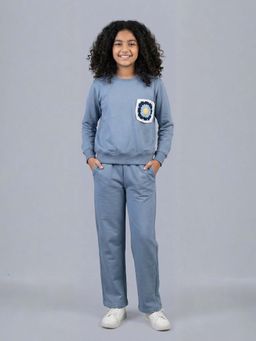 FUNKRAFTS - Girls Blue Looper Embroidered Sweatshirt with Jogger