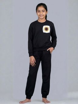FUNKRAFTS - Girls Black Looper Embroidered Sweatshirt with Jogger