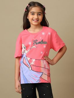 Kidsville - Official Frozen Elsa Graphic Printed Relaxed Fit Cotton Tshirt For Girls