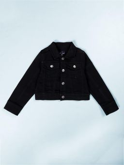 KiddoPanti - Girls Black Denim Solid Jacket